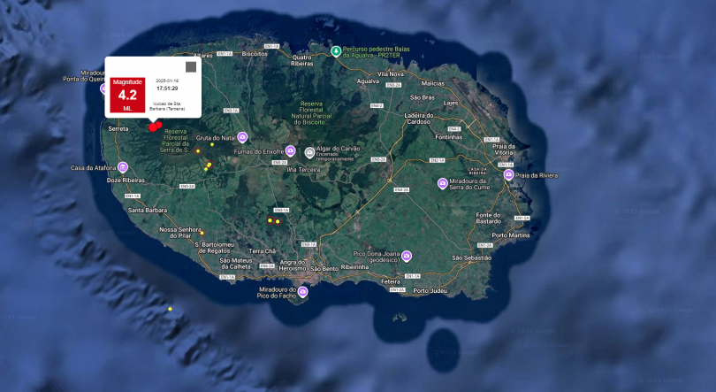 Sismos de magnitude 4.2 e 3.3 sentidos na ilha Terceira