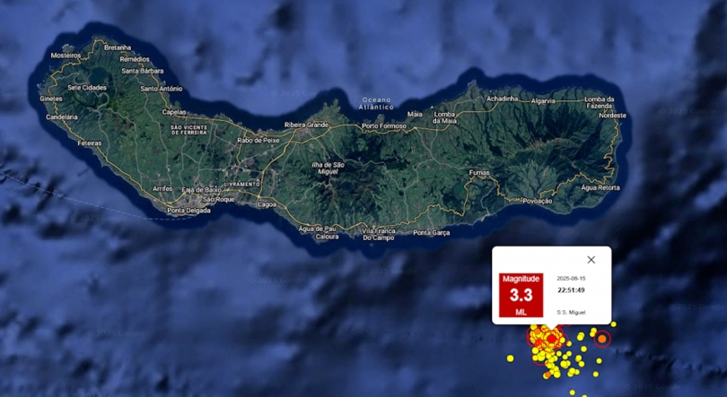 Imagem de Sismo de magnitude 3,3 sentido em São Miguel