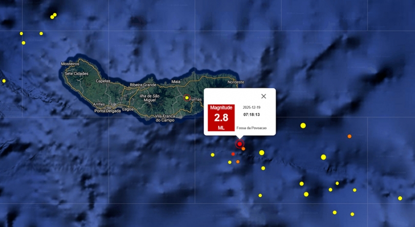 Imagem de Sismo de magnitude 2,8 sentido em São Miguel