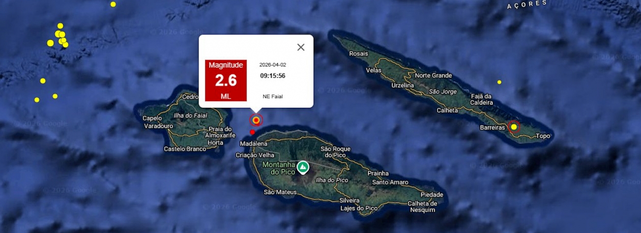 Imagem de Sismo de magnitude 2,6 na Escala de Richter sentido na ilha do Pico