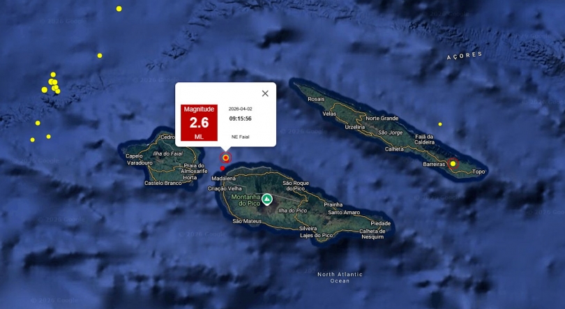 Imagem de Sismo de magnitude 2,6 na Escala de Richter sentido na ilha do Pico