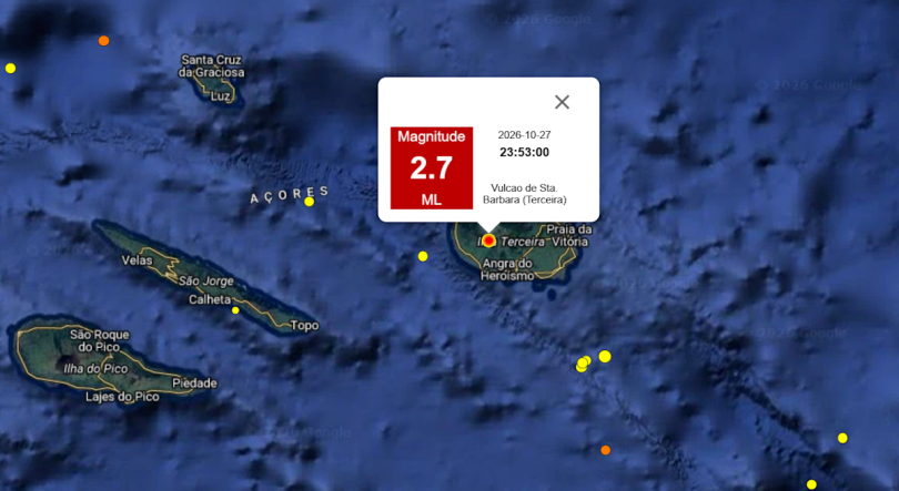 Sismo de magnitude 2,7 sentido na Terceira